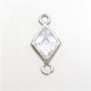 copper rhombic connector paved zircon, platinum plated, approx 7-9mm [FDZN7640]