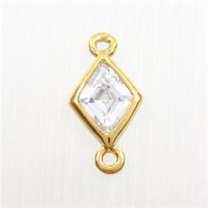 copper rhombic connector paved zircon, gold plated, approx 7-9mm [FDZN7641]