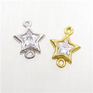 copper star connector paved zircon, mix color, approx 8.5mm dia [FDZN7645]