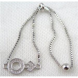 copper bracelet paved zircon, platinum plated, approx 10-20mm bead, 25mm length [FDZN765]