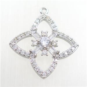 copper clover pendant paved zircon, platinum plated, approx 24mm [FDZN7658]