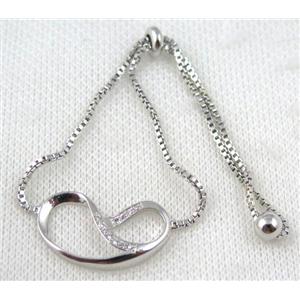 copper bracelet paved zircon, platinum plated, approx 10-20mm bead, 25mm length [FDZN766]