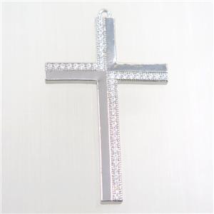 copper cross pendant paved zircon, platinum plated, approx 32-50mm [FDZN7665]