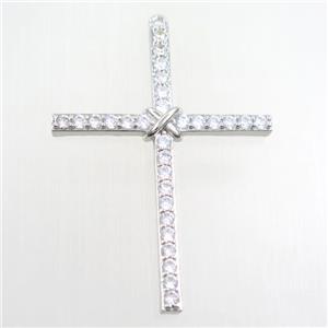 copper cross pendant paved zircon, platinum plated, approx 37-52mm [FDZN7670]