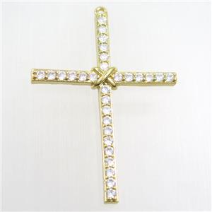 copper cross pendant paved zircon, gold plated, approx 37-52mm [FDZN7671]