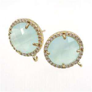 copper earring paved zircon with lt.green glass crystal, approx 15mm dia [FDZN7674]