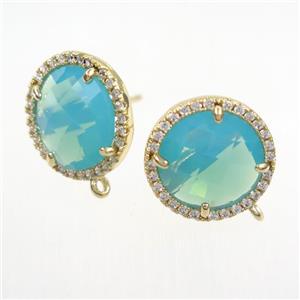 copper earring paved zircon with blue glass opalite, approx 15mm dia [FDZN7676]