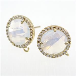 copper earring paved zircon with white glass opalite, approx 15mm dia [FDZN7677]