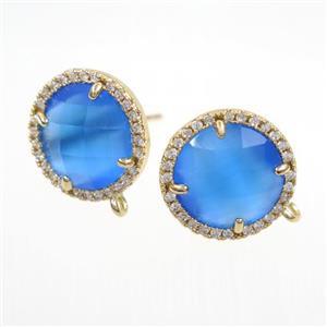 copper earring paved zircon with blue glass crystal, approx 15mm dia [FDZN7678]