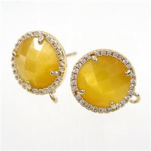 copper earring paved zircon with yellow glass crystal, approx 15mm dia [FDZN7679]