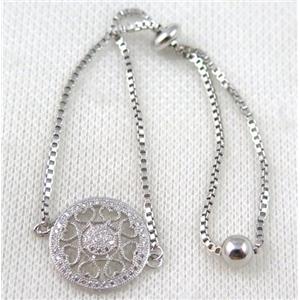copper bracelet paved zircon, platinum plated, approx 10-20mm bead, 25mm length [FDZN768]