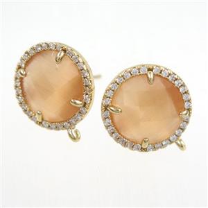 copper earring paved zircon with orange glass crystal, approx 15mm dia [FDZN7681]
