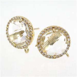 copper earring paved zircon with clear glass crystal, approx 15mm dia [FDZN7682]