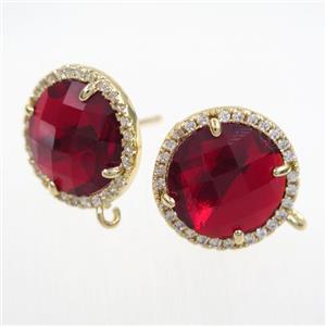 copper earring paved zircon with ruby glass crystal, approx 15mm dia [FDZN7684]