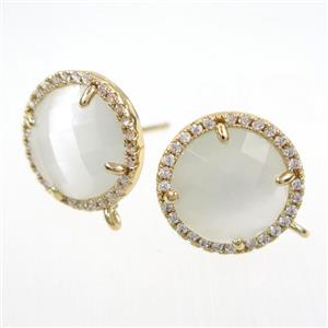 copper earring paved zircon with white glass crystal, approx 15mm dia [FDZN7685]