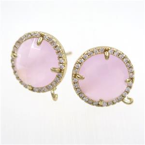 copper earring paved zircon with pink glass crystal, approx 15mm dia [FDZN7686]
