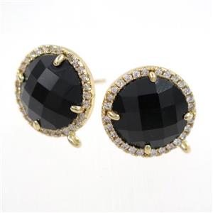 copper earring paved zircon with black glass crystal, approx 15mm dia [FDZN7687]