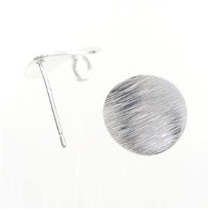 copper earring studs with loop, drawbench, silver plated, approx 11mm dia [FDZN7697]