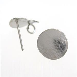 copper earring studs with loop, brushed, platinum plated, approx 11mm dia [FDZN7698]