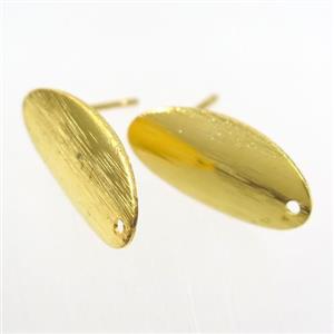 copper earring studs with loop, oval, gold plated, approx 9-18mm [FDZN7706]