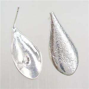 copper earring studs with loops, teardrop, silver plated, approx 11-25mm [FDZN7709]