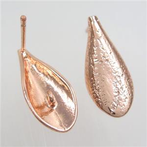 copper earring studs with loops, teardrop, rose gold, approx 11-25mm [FDZN7711]