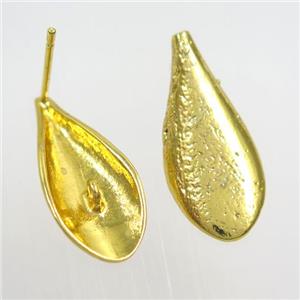 copper earring studs with loops, teardrop, gold plated, approx 11-25mm [FDZN7712]