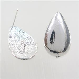copper earring studs with loops, teardrop, silver plated, approx 11-18mm [FDZN7713]