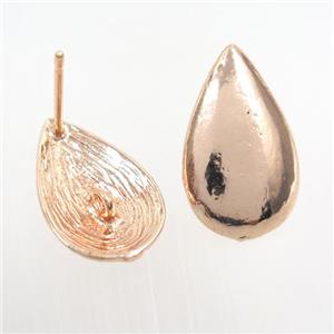copper earring studs with loops, teardrop, rose gold, approx 11-18mm [FDZN7714]