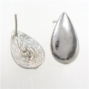 copper earring studs with loops, teardrop, platinum plated, approx 11-18mm [FDZN7715]