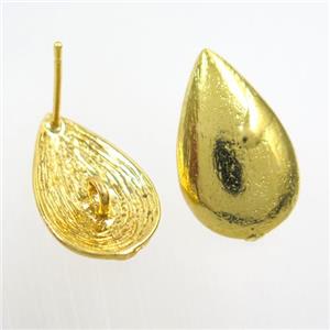 copper earring studs with loops, teardrop, gold plated, approx 11-18mm [FDZN7716]