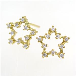copper star earring paved zircon, gold plated, approx 12mm dia [FDZN7729]