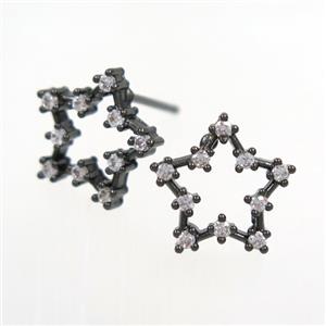 copper star earring paved zircon, black plated, approx 12mm dia [FDZN7730]
