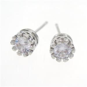 copper earring studs paved zircon, black plated, approx 7mm dia [FDZN7732]