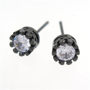 copper earring studs paved zircon, black plated, approx 7mm dia [FDZN7734]