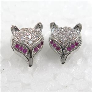 copper fox earring paved zircon, platinum plated, approx 11-13mm [FDZN7736]