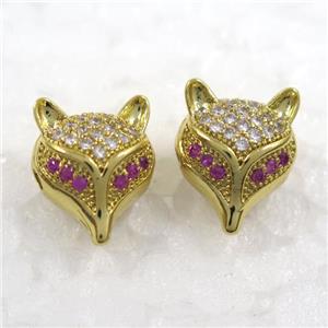 copper fox earring paved zircon, gold plated, approx 11-13mm [FDZN7737]