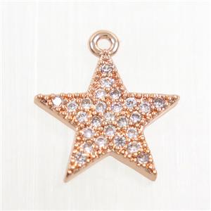 copper star pendant paved zircon, rose gold, approx 12mm dia [FDZN7749]