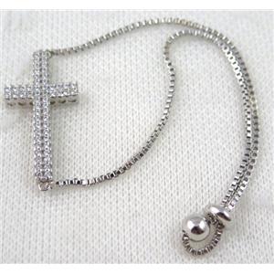 copper bracelet paved zircon, platinum plated, approx 20-35mm bead, 25mm length [FDZN776]