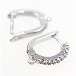 Copper Latchback Earring Pave Zircon With Loop Platinum Plated, approx 10-15mm [FDZN7769]