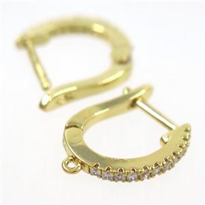 Copper Latchback Earring Pave Zircon With Loop Gold Plated, approx 10-15mm [FDZN7770]
