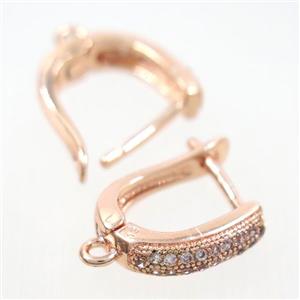 Copper Latchback Earring Pave Zircon With Loop Rose Gold, approx 12-15mm [FDZN7771]
