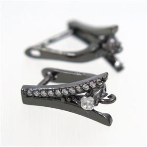 copper earring pave rhinestone with loop, black plated, approx 10-18mm [FDZN7777]
