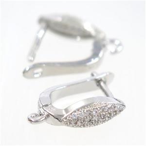 Copper Latchback Earring Pave Zircon With Loop Platinum Plated, approx 10-15mm [FDZN7778]