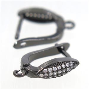 Copper Latchback Earring Pave Zircon With Loop Black Plated, approx 10-15mm [FDZN7780]