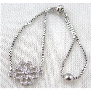 copper bracelet paved zircon, platinum plated, approx 10-20mm bead, 25mm length [FDZN779]