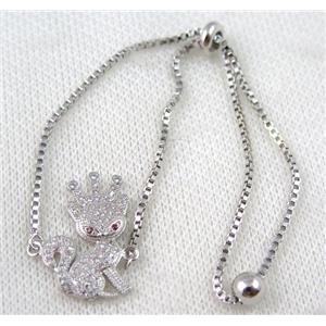 copper bracelet paved zircon, platinum plated, approx 10-20mm bead, 25mm length [FDZN780]