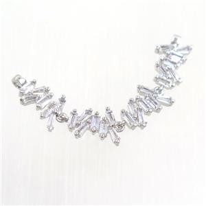 copper pendant paved zircon, platinum plated, approx 7-43mm [FDZN7808]