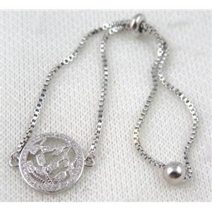 copper bracelet paved zircon, platinum plated, approx 10-20mm bead, 25mm length [FDZN781]