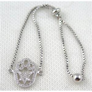 copper bracelet paved zircon, platinum plated, approx 10-20mm bead, 25mm length [FDZN783]